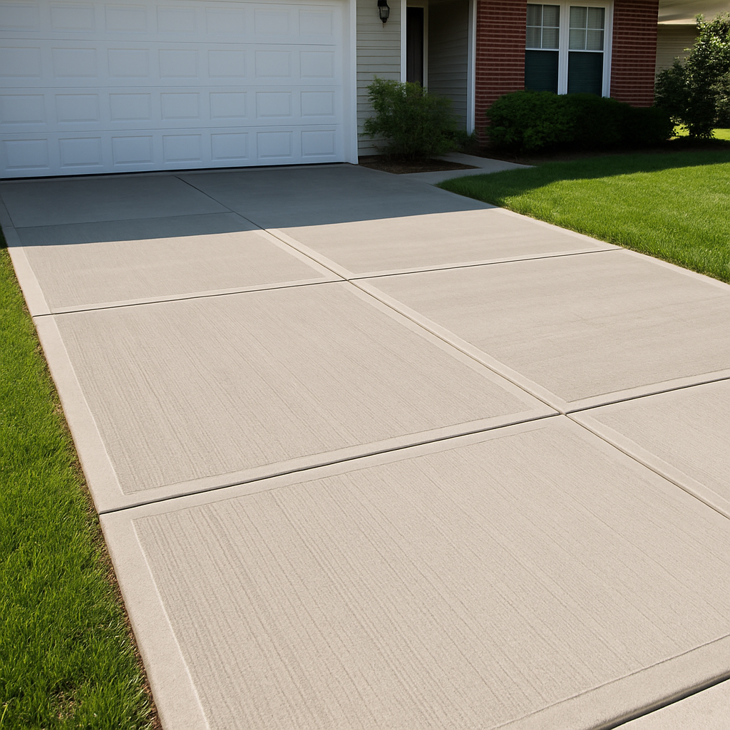 A new broom-finish concrete driveway