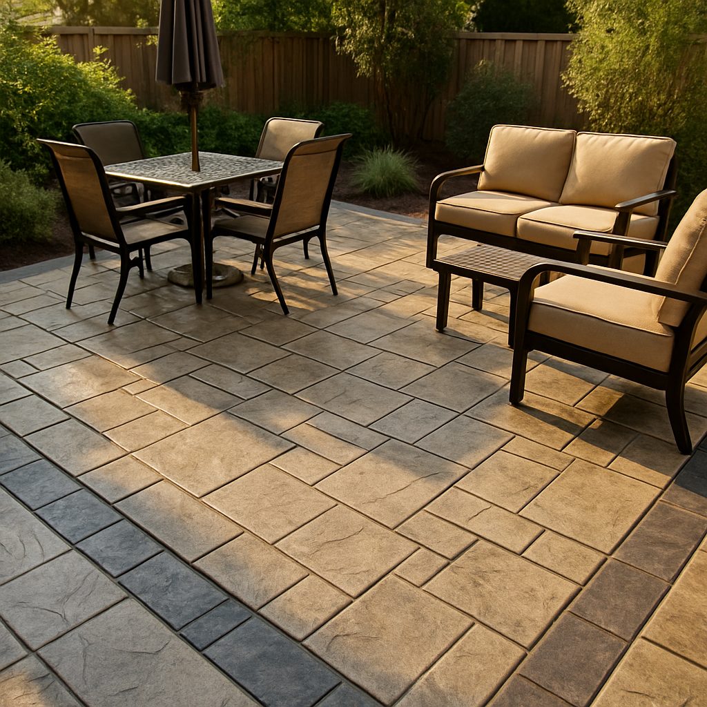 A stamped and colored concrete patio