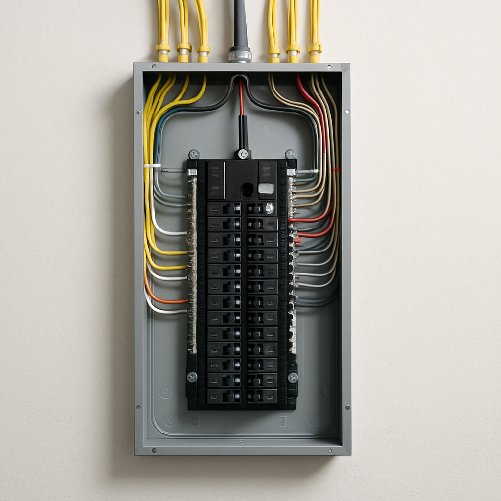 A new electrical panel with neat wiring