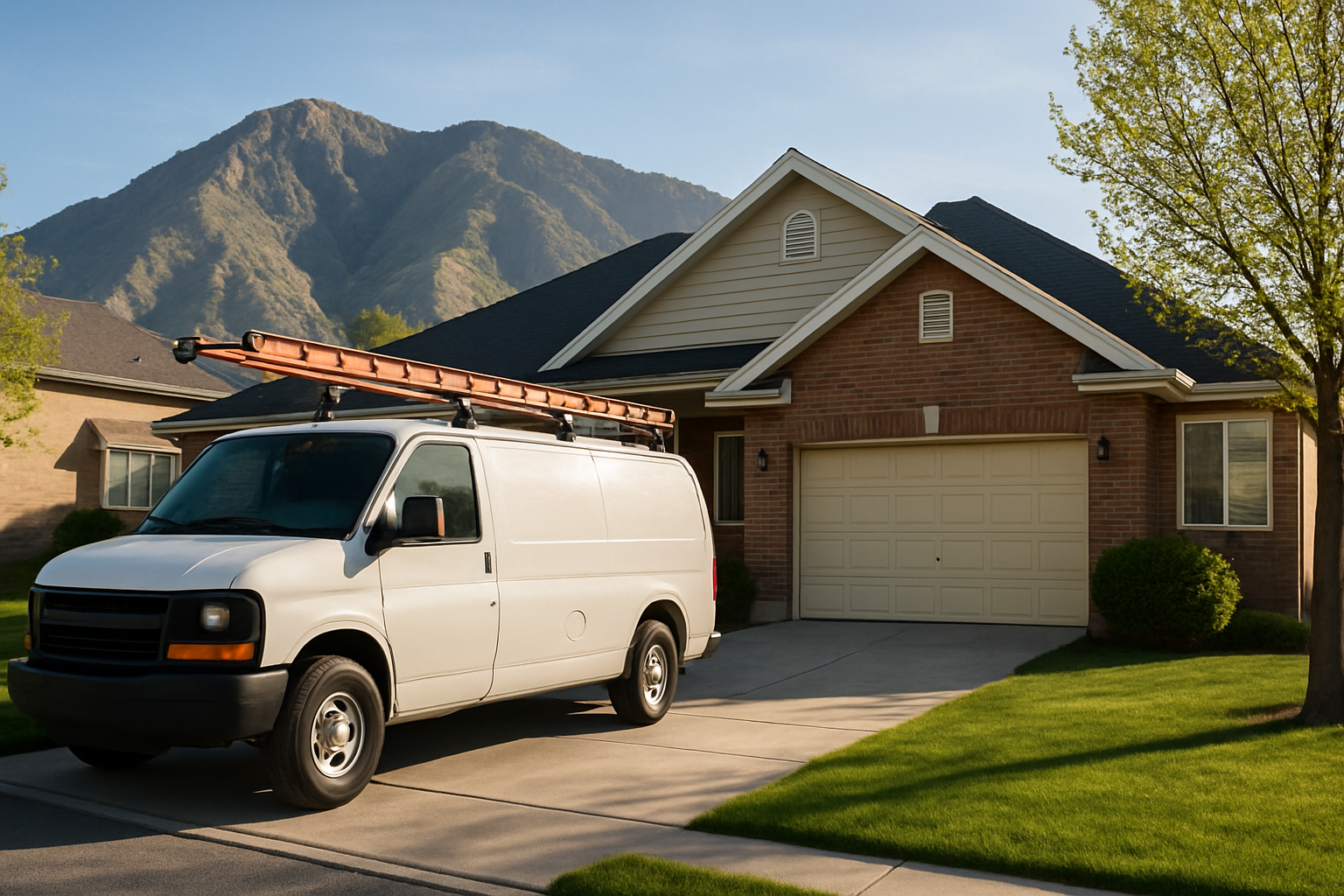An electrician service van parked in a home driveway