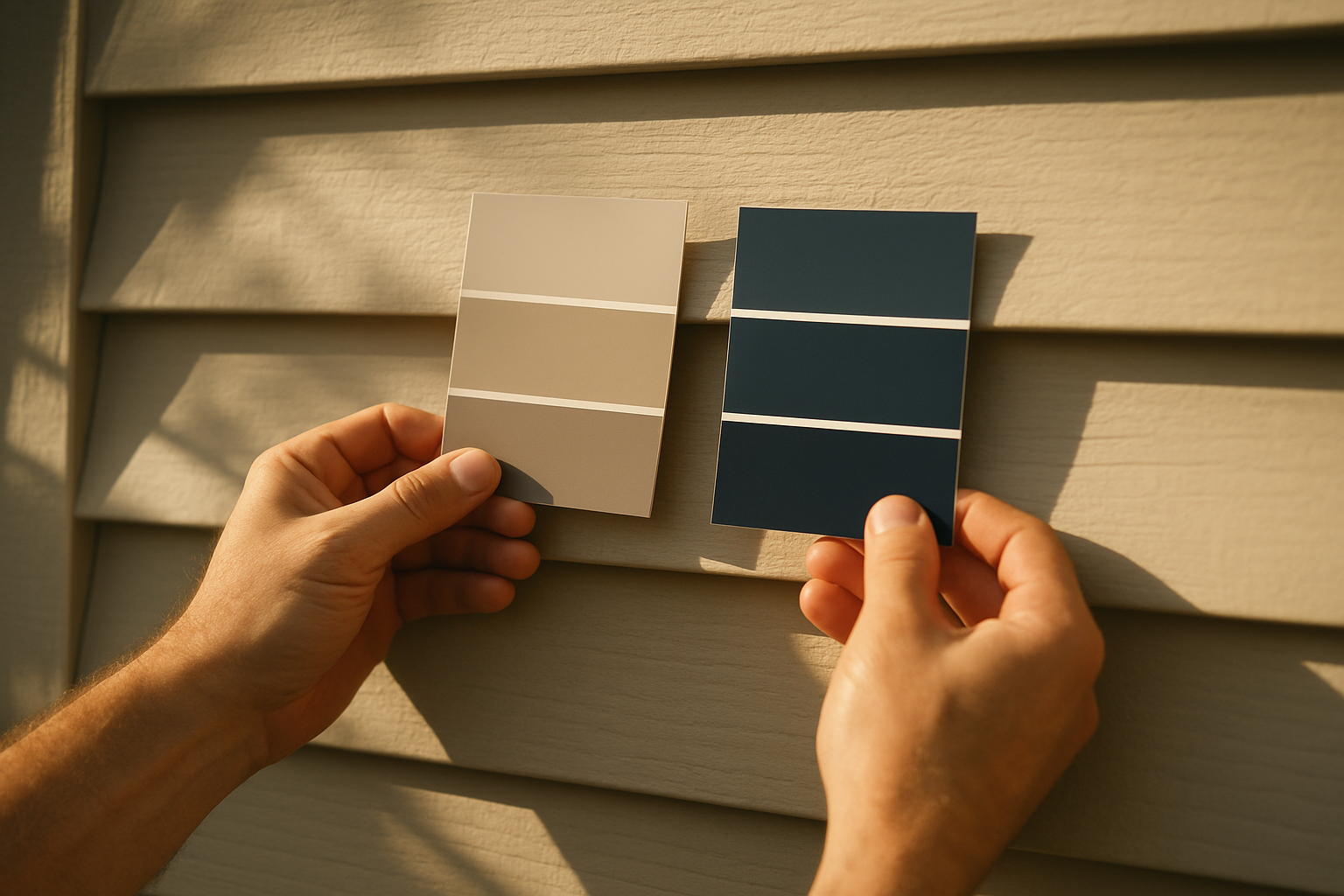 A homeowner comparing paint color swatches