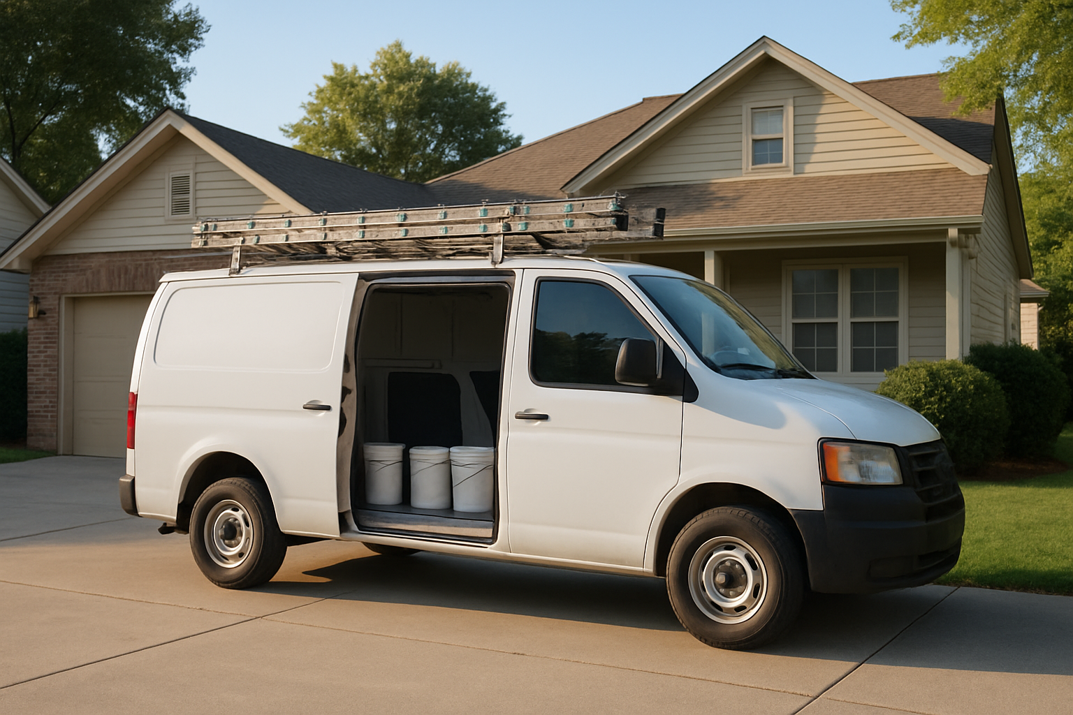 A painting contractor van parked in a driveway