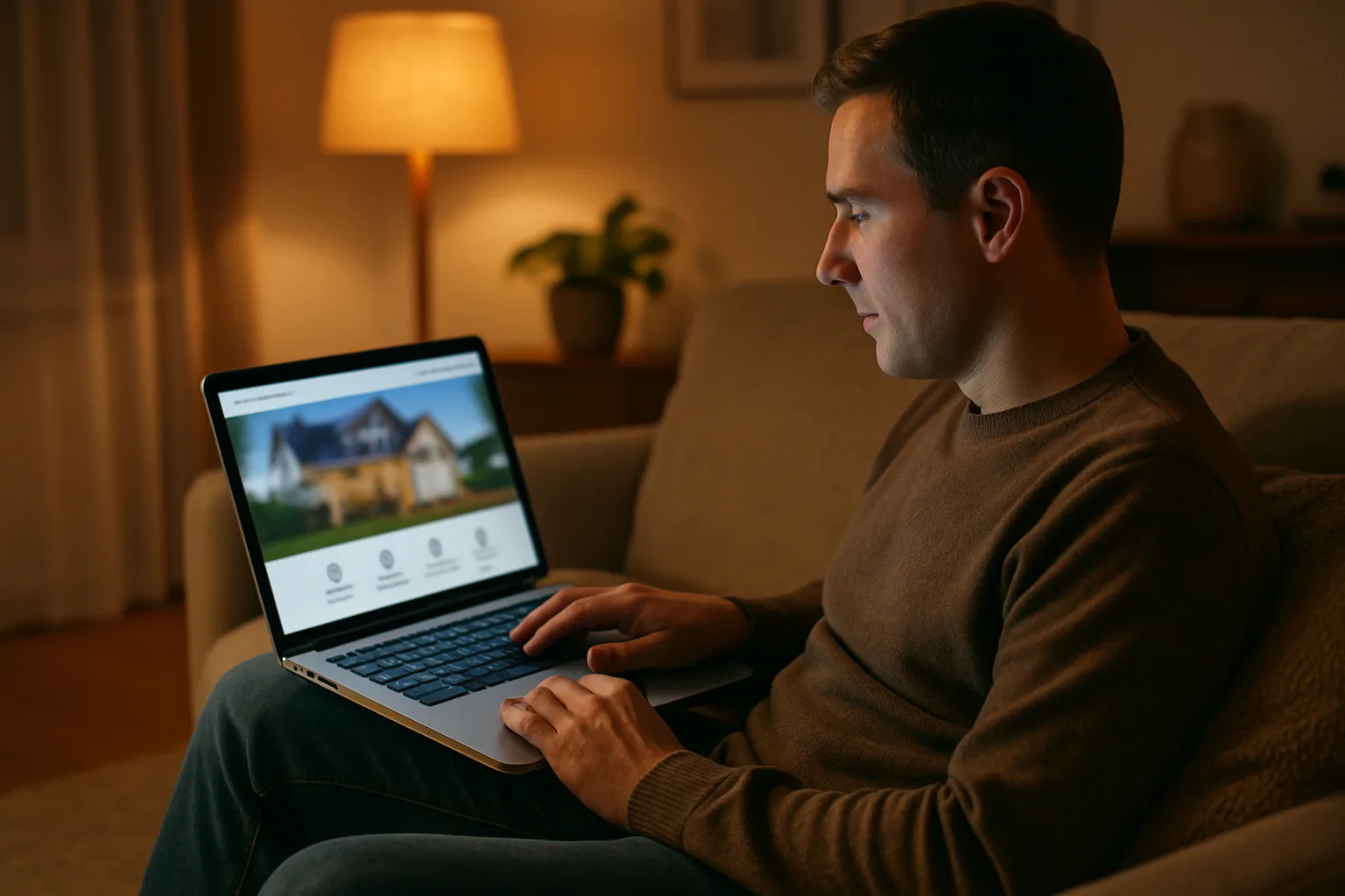 A homeowner browsing a contractor website on a laptop